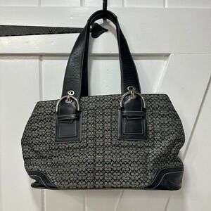 Coach Soho Satchel Shoulder Bag Signature Canvas Print Black Buckle Y2K Leather